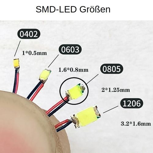 LED SMD 0805 2,0x1,25mm mit litze fertig verlötet verschieden Farben und Spannungen wählbar
