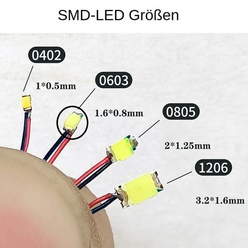 LED SMD 0603 1,6x,08mm mit litze fertig verlötet verschieden Farben und Spannungen wählbar+
